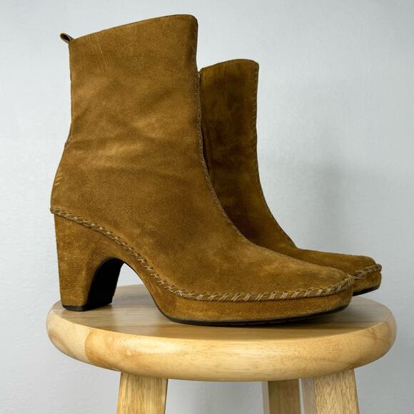 Chunky 90s Style Heeled Suede Boots Tan LINEA PAOLO Size 9 - Picture 4 of 8